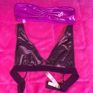 PINK Victoria’s Secret Velvet Studded Unlined Bra & Pink Sparkly Bandeau